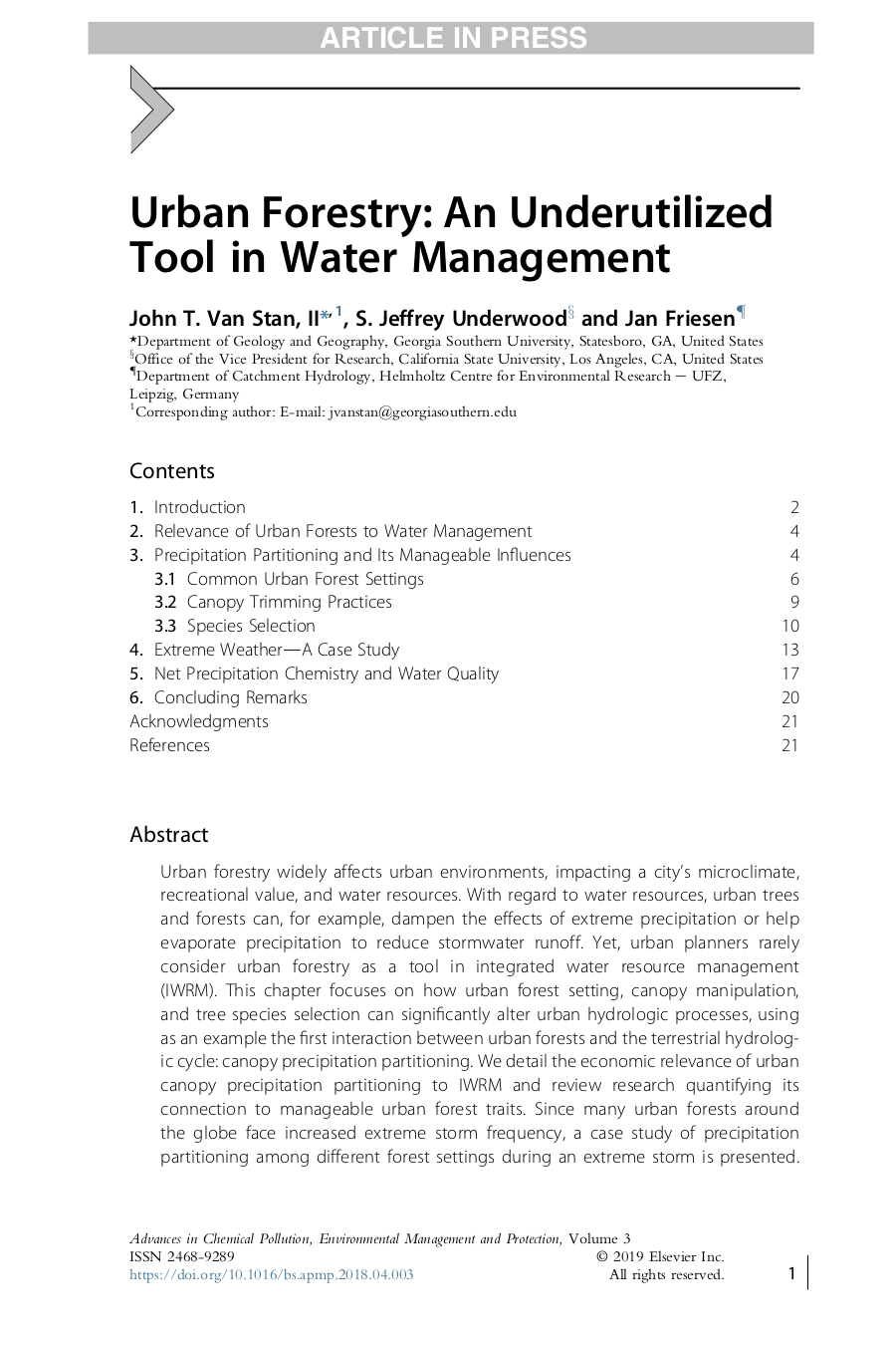 Wissenschaftlicher Artikel - Urban Forestry: An Underutilized Tool in Water Management